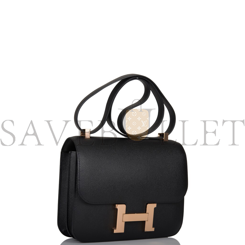 HERMES BLACK CONSTANCE 24 IN EPSOM LEATHER WITH ROSE GOLD HARDWARE (24*18*8cm)